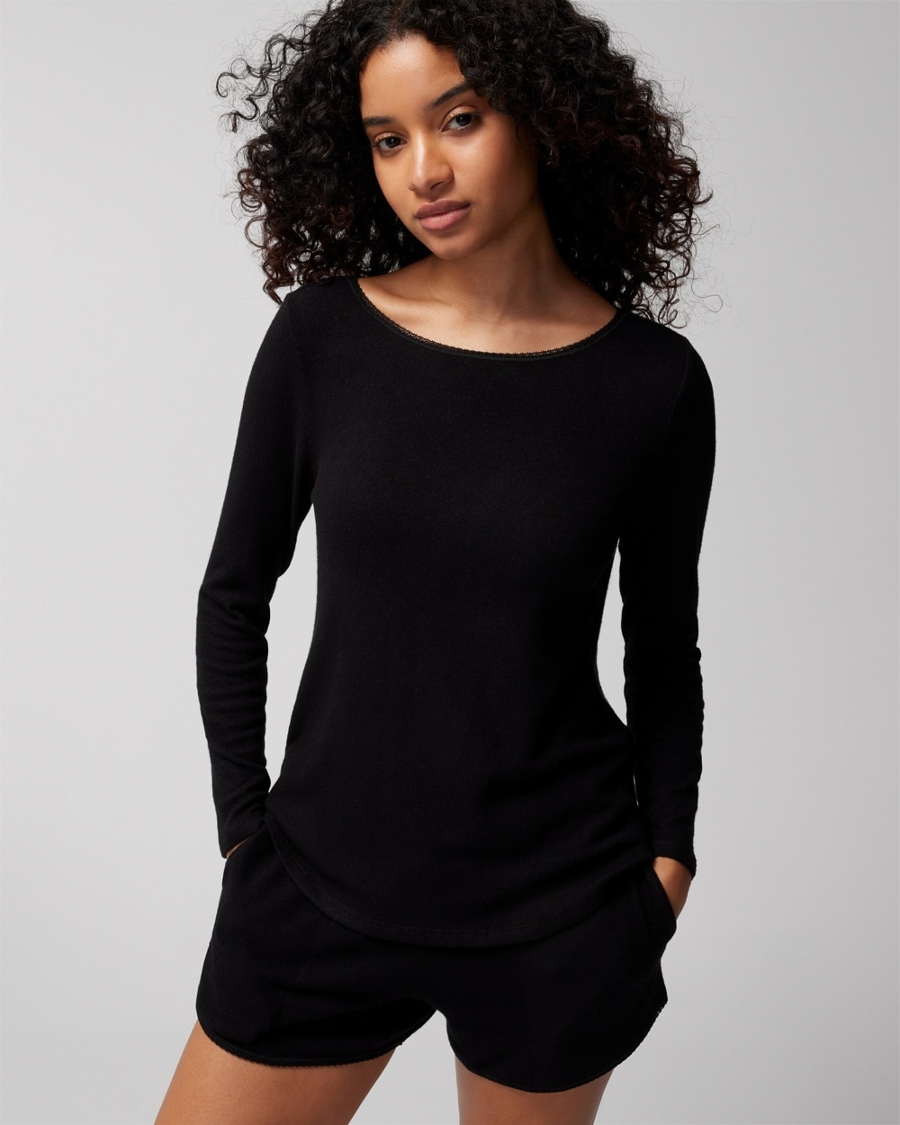 Soma Women's Cozyluxe Long Sleeve Pajama Top In Black Size Xl |