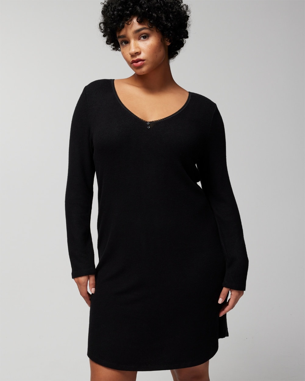 Soma Women's Cozyluxe Long Sleeve Night Gown In Black Size Large |