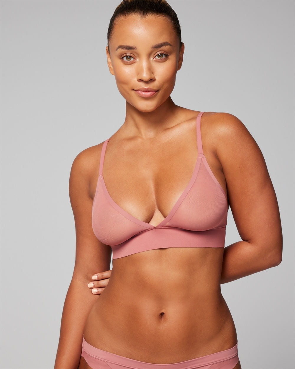 Sexy Sheer Triangle Bralette Pink Mesh Bra With Adjustable Straps