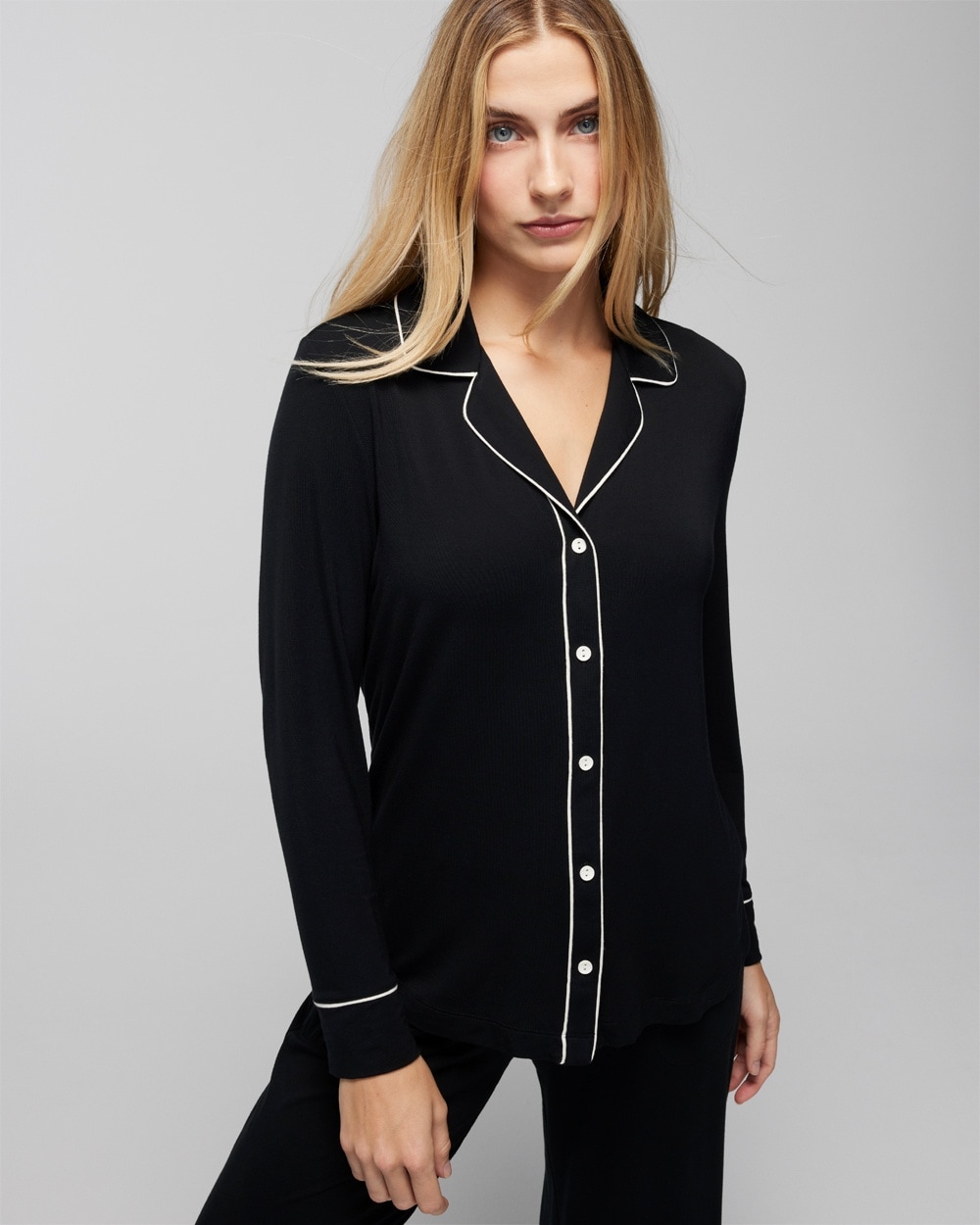 Soma Women's Cool Nights Long Sleeve Notch Collar Sleep Top In Black Size Large |