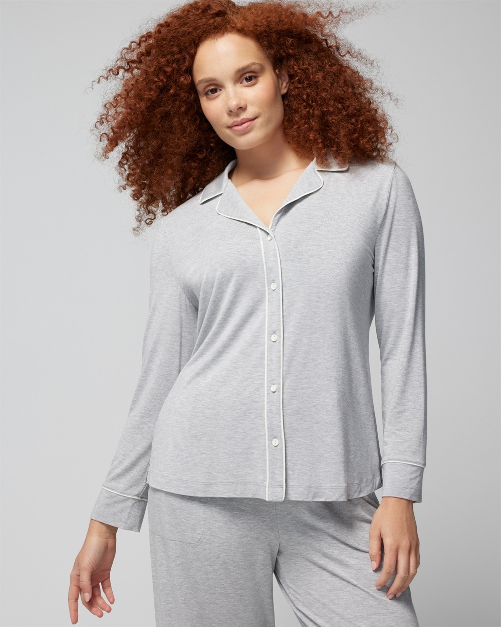 Soma Women's Cool Nights Long Sleeve Notch Collar Sleep Top In Gray Size Small |