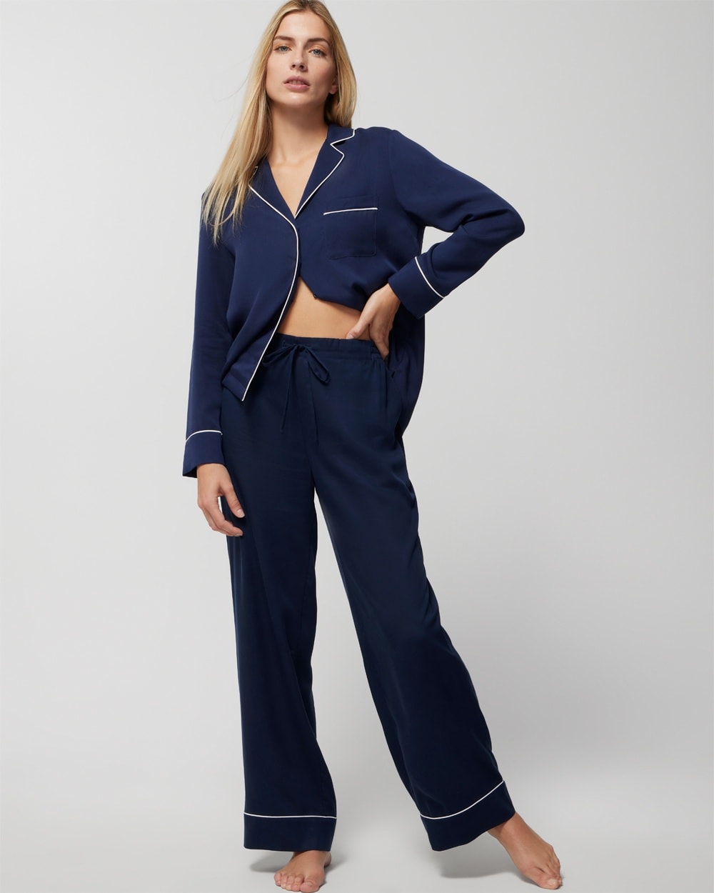Soma Women's Woven Pajama Pants In Nightfall Navy Blue Size Medium |