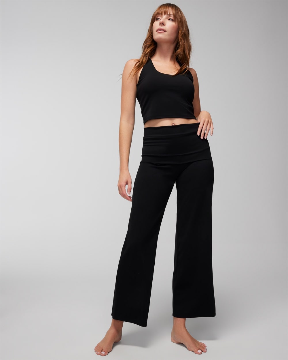 T Party Women's Yoga Foldover Capri Pants, Black, Small