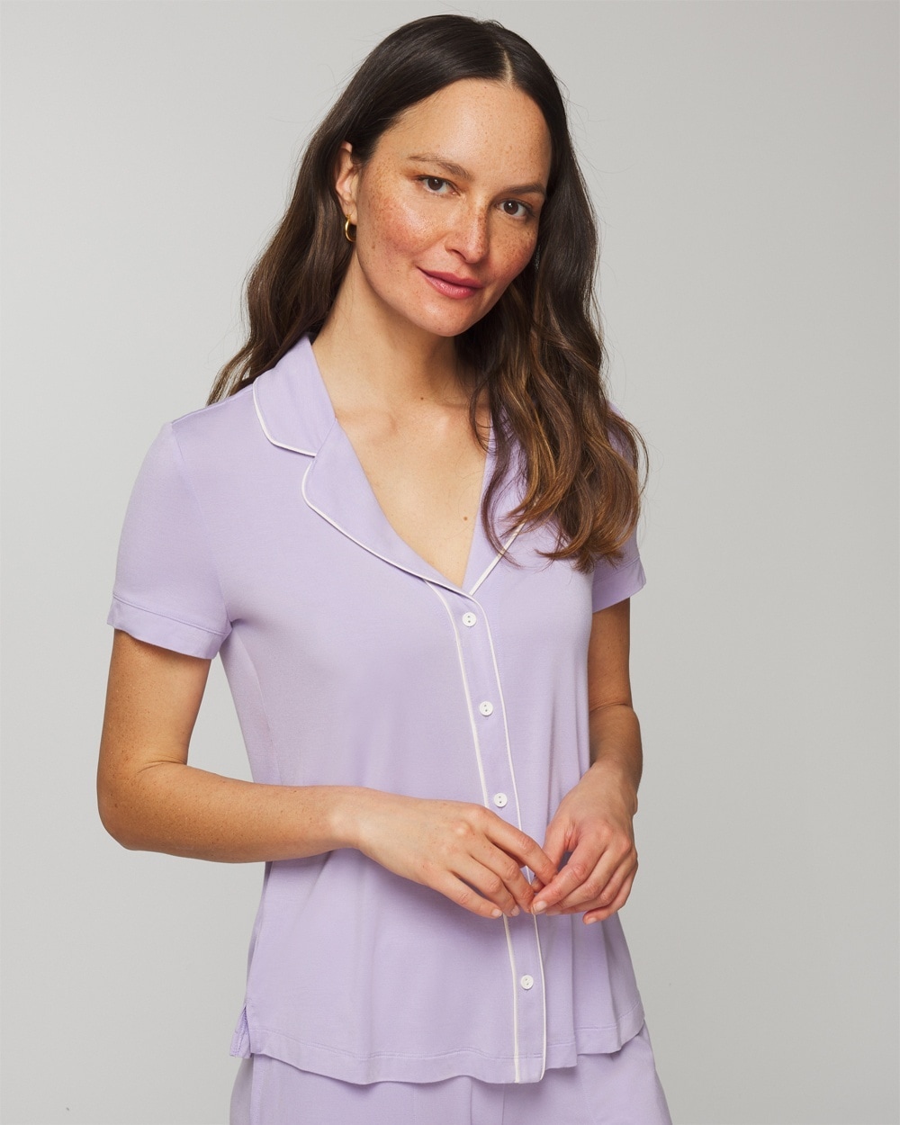 Soma Women's Cool Nights Solid Short Sleeve Notch Collar In Lavender Size Xl |  In Wild Lavender