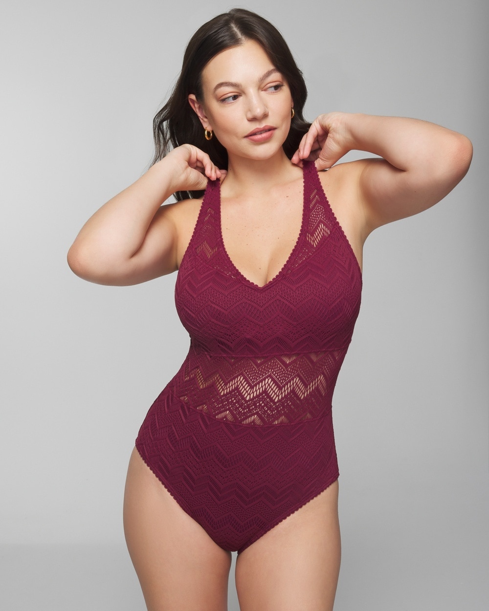 Soma Women's  Swim Crochet One-piece Suit In Red Size 14 In Ruby