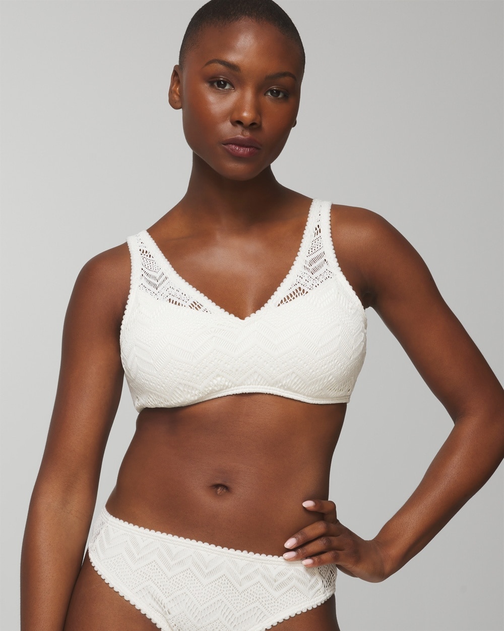 Soma Women's  Swim Crochet Bikini Top In White Size Large In Coconut