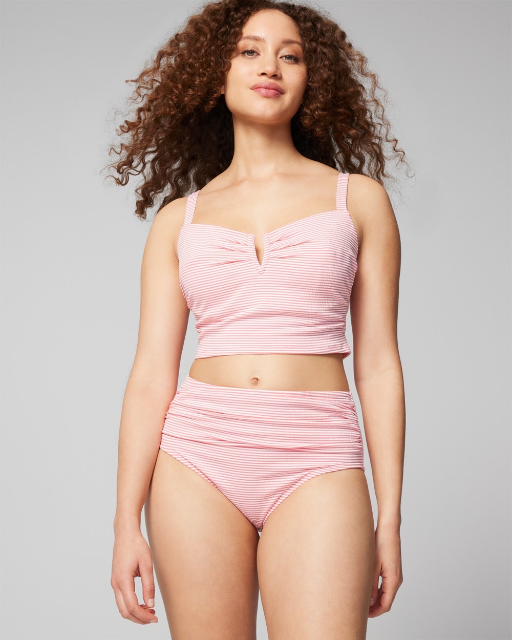 Soma Women's  Swim Seersucker High-waist Swimsuit Bottoms In Pink Stripe Size Large