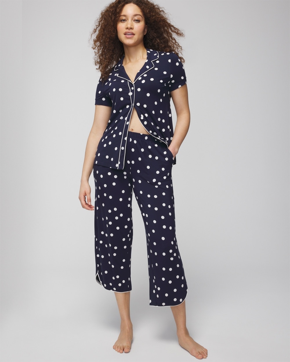 Soma Women's Cool Nights Cropped Pajama Pants In Merry Dot G Navy/ivory Size Small |