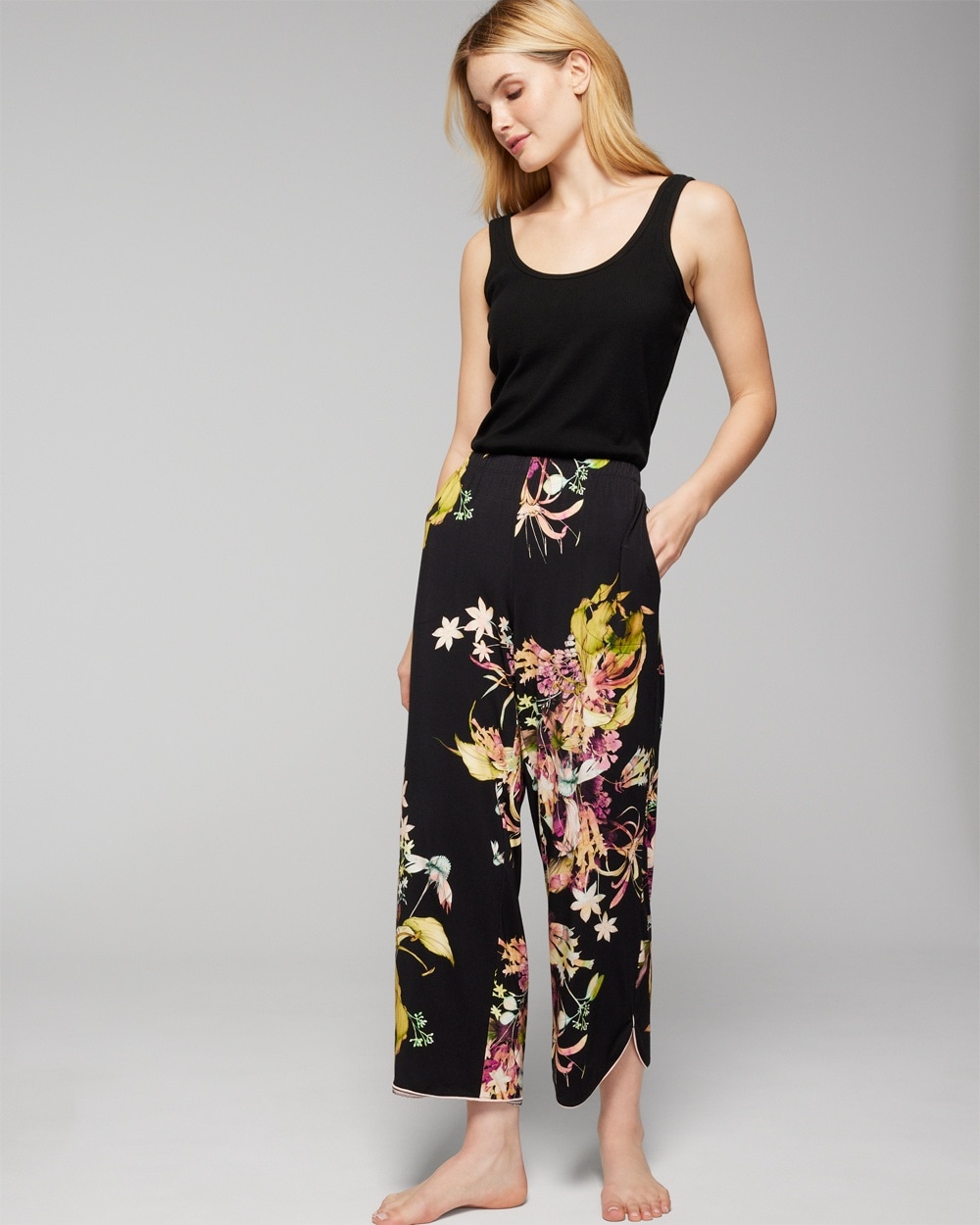 Soma Women's Cool Nights Cropped Pajama Pants In Black Floral Size Xs, In  Botanica Bouquet G Black