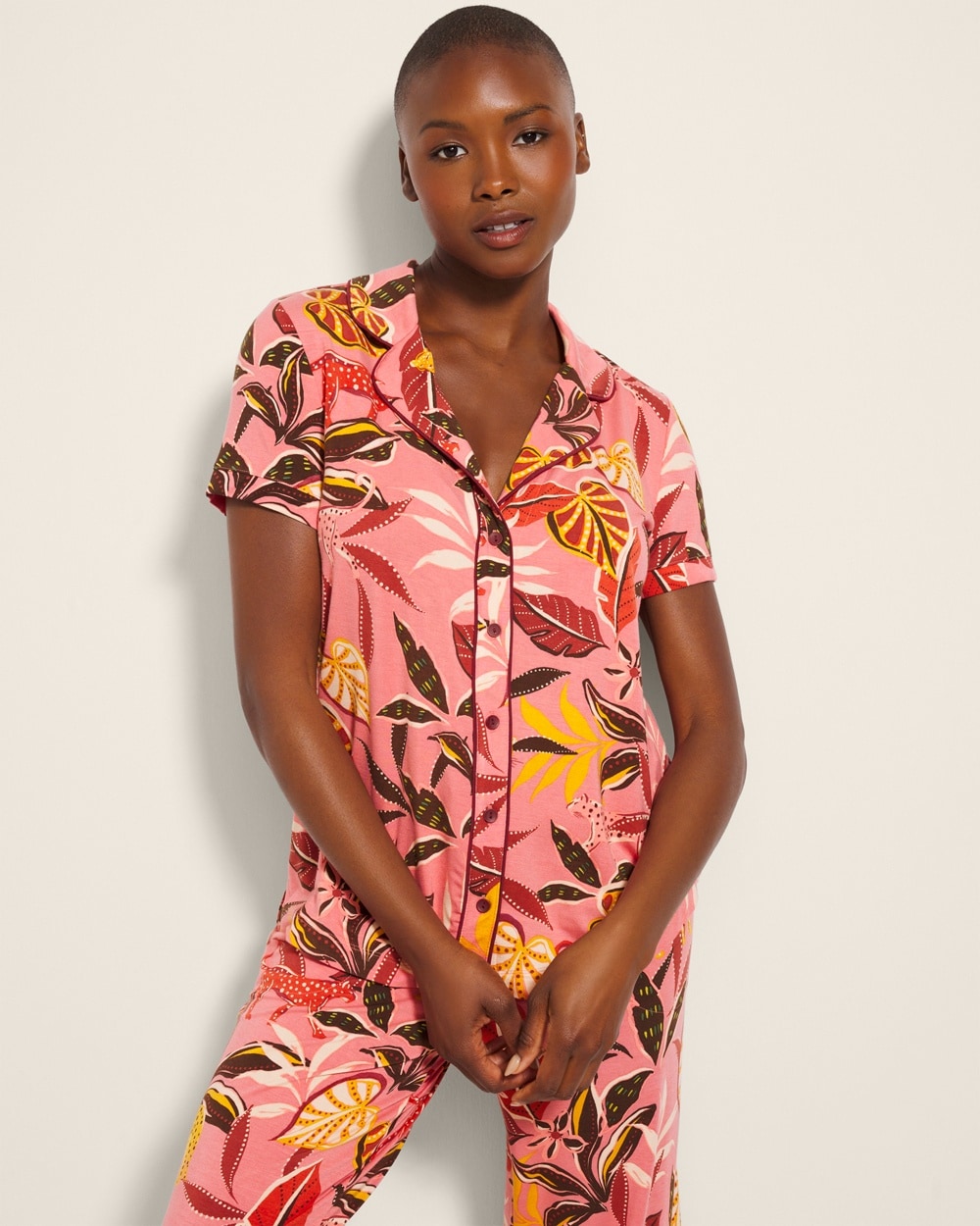 Cool Nights Printed Short-Sleeve Notch Collar