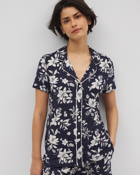 Cool Nights Printed Short Sleeve Notch Collar Pajama Top - Soma