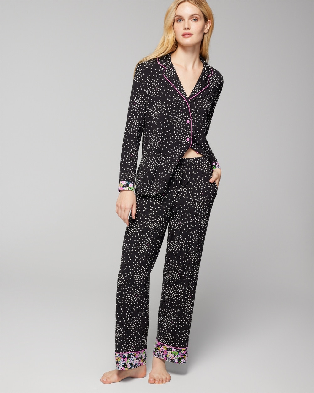 Soma Women's Cool Nights Printed Pajama Pants In Black Hearts Size Xs |  In Heartbreaker Black