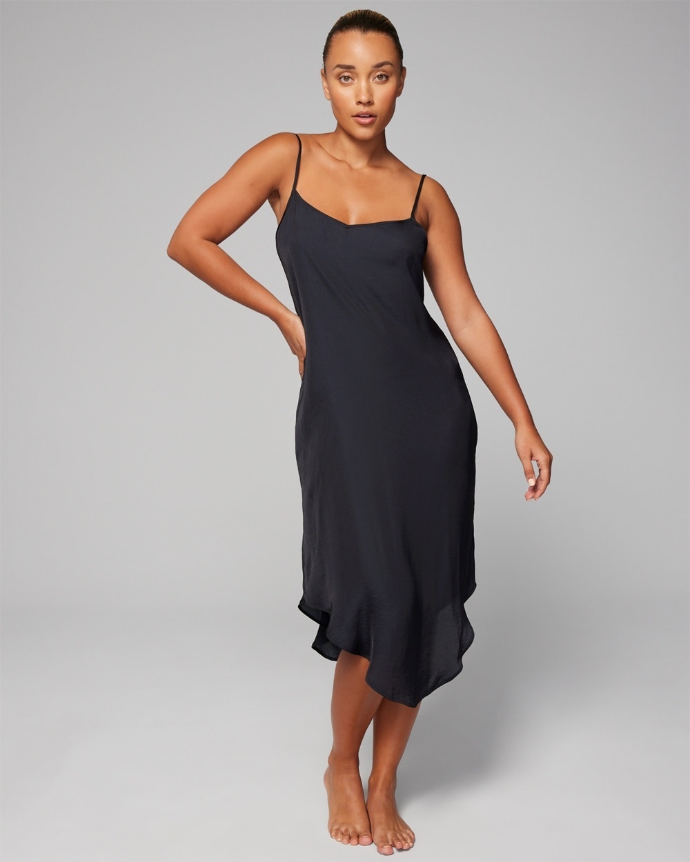 Soma Women's Crinkle Satin Midi Gown In Black Size Large |