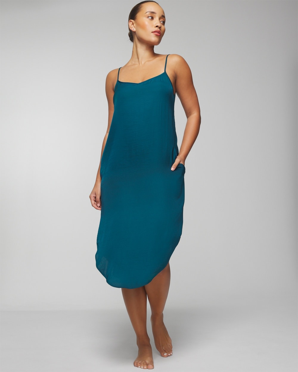 Shop Soma Women's Crinkle Satin Midi Gown In Teal Size Large |