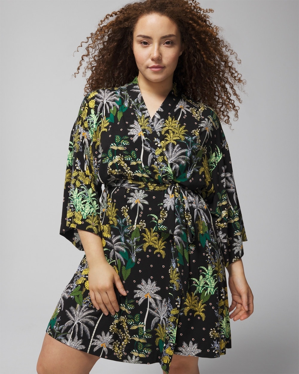 Shop Soma Women's Cool Nights Short Robe In Oasis Palms Black/ws Size Large/xl |