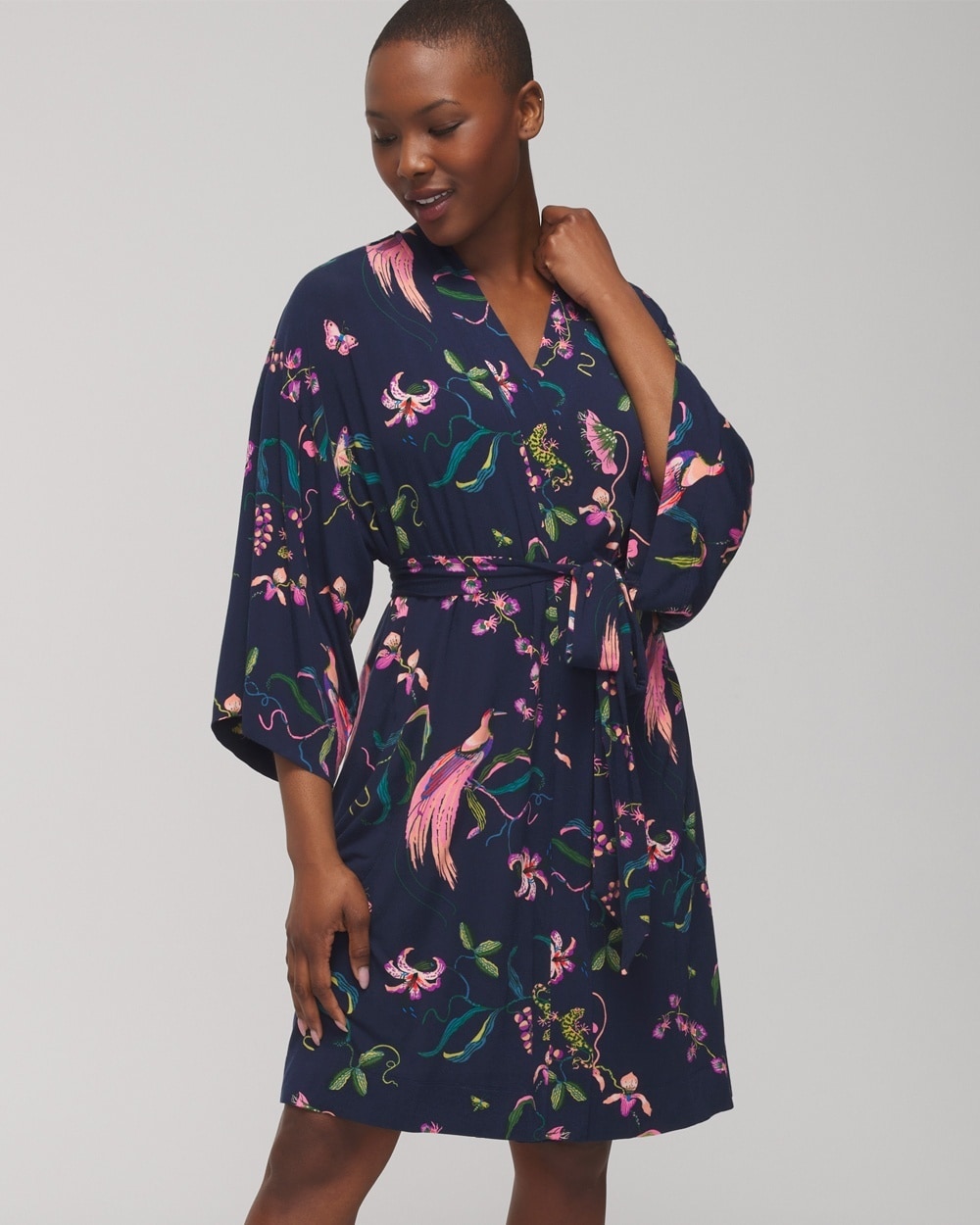 Soma Women's Cool Nights Short Robe In Paradise Garden Navy Size 2xl |