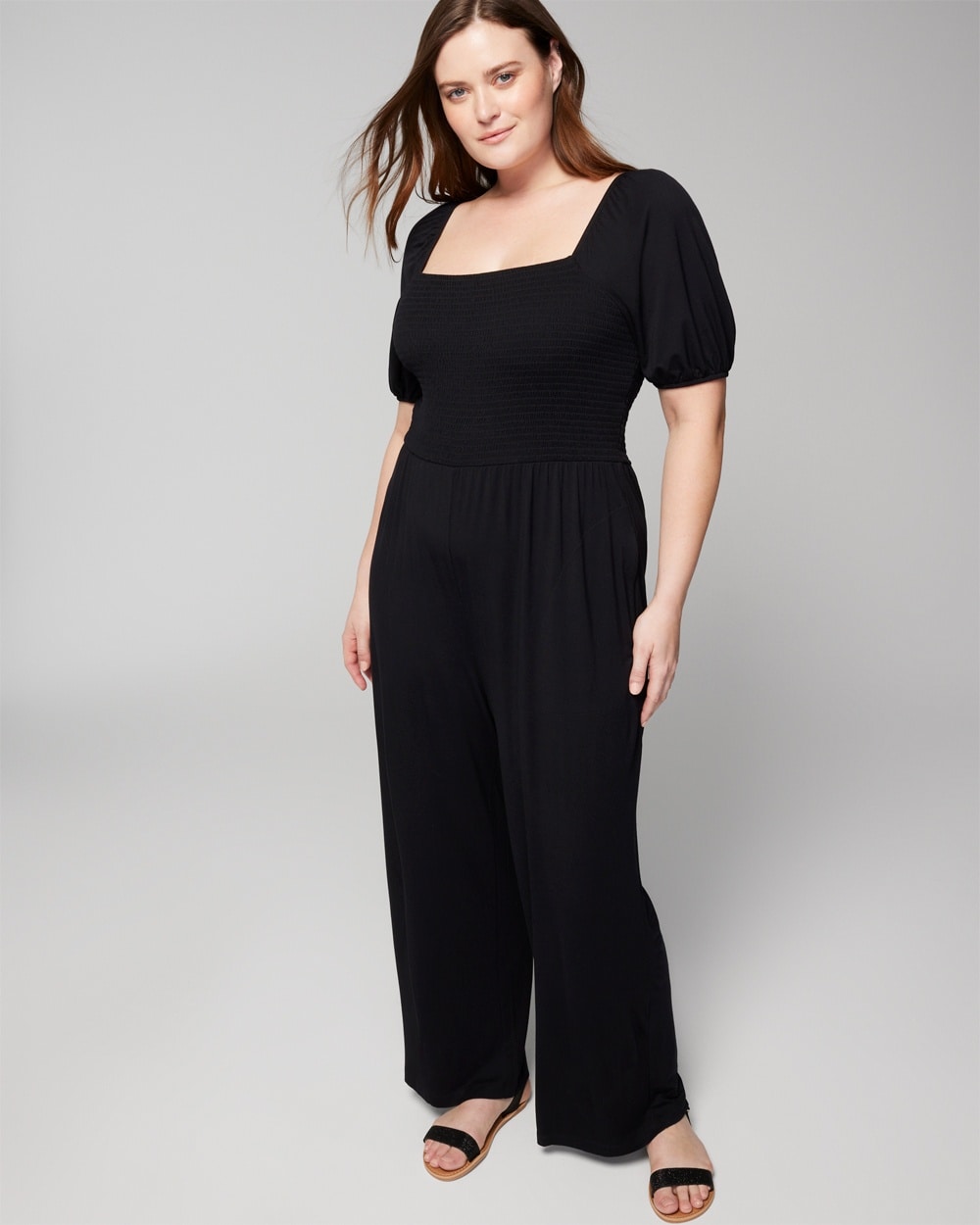 Soma Women's Soft Jersey Smocked Wide-leg Jumpsuit In Black Size Xs |