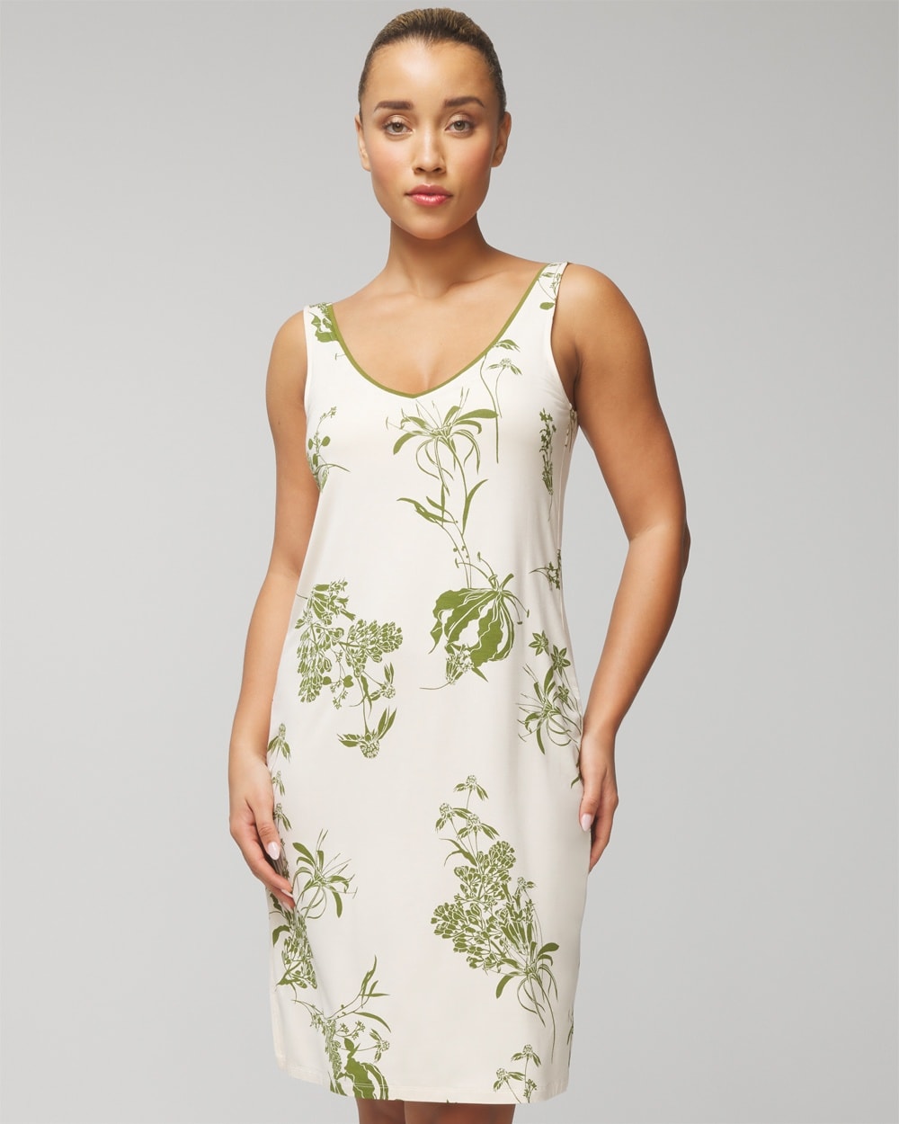 Soma Women's Cool Nights Midi Chemise In Green Size Small |  In Shadow Fleur G Parchment