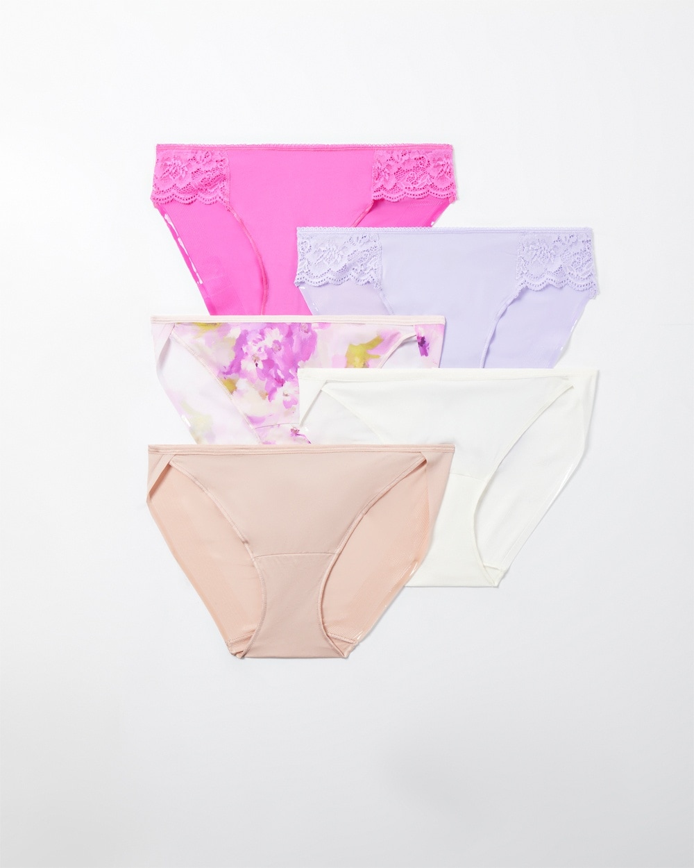 Soma Women's No Show Microfiber And Lace Bikini Underwear In Pink Size Medium |  Vanishing Edge Panti In Pink & White