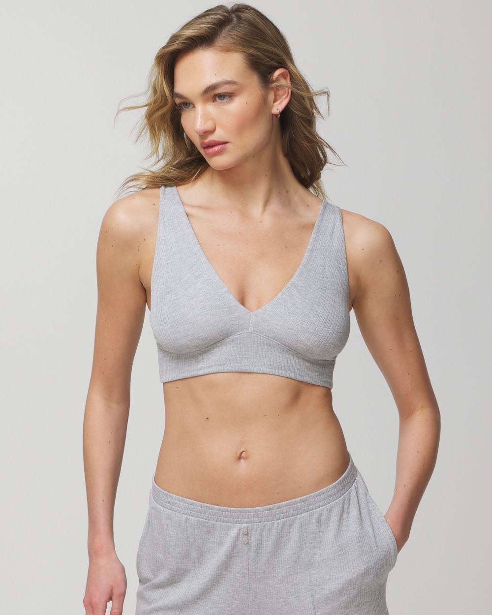 Soma Women's Lightweight Ribbed Knit Sleep Bralette In Gray Size Large |  In Heather Opal Gray