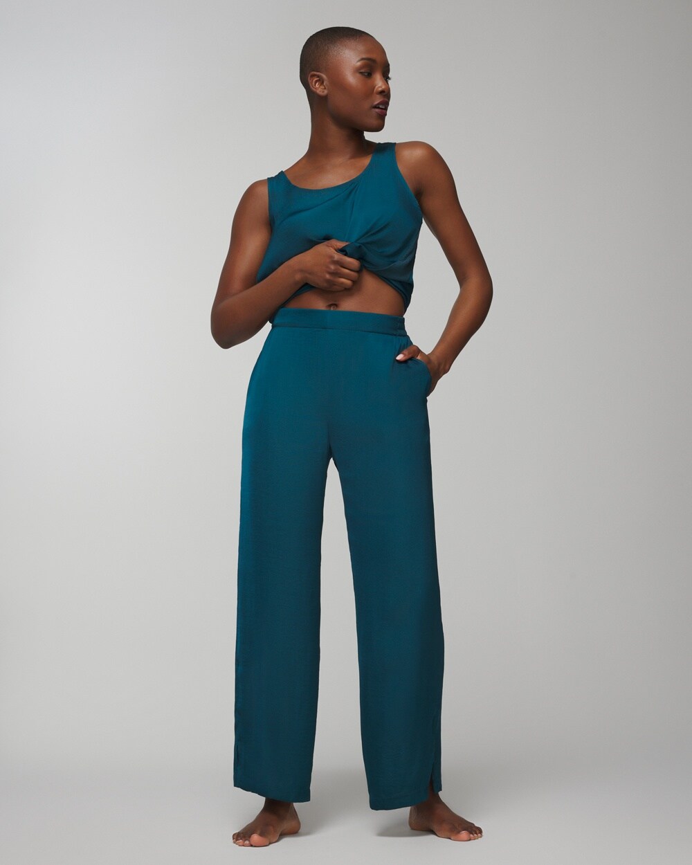 Crinkle Satin Ankle Pants