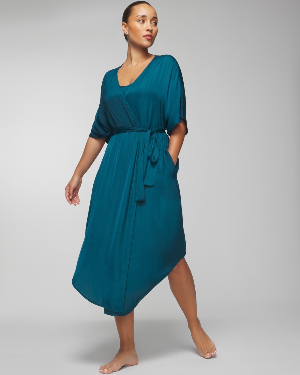 Crinkle Satin Midi Robe