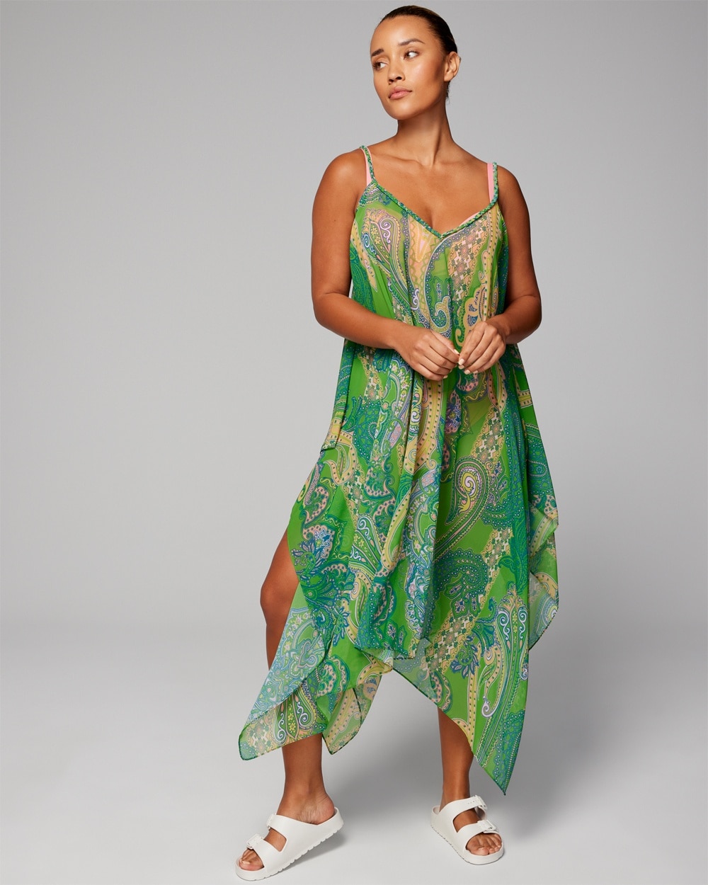 Soma Women's  Swim Chiffon Scarf-hem Cover-up In Green Paisley In Ornamental Paisley G Grn