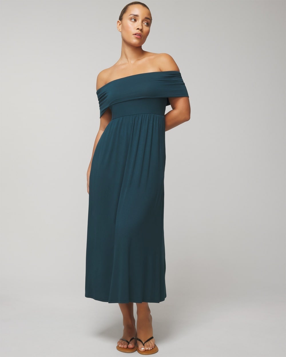 Soma Women's Soft Jersey Off-the-shoulder Midi Sundress With Built-in Bra In Teal Size Small |  In Dark Harbour