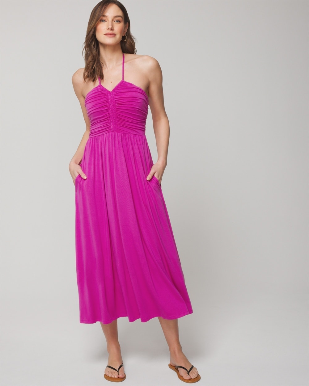 Soma Women's Soft Jersey Halter Tie Midi Bra Dress In Wild Berry Size Medium |