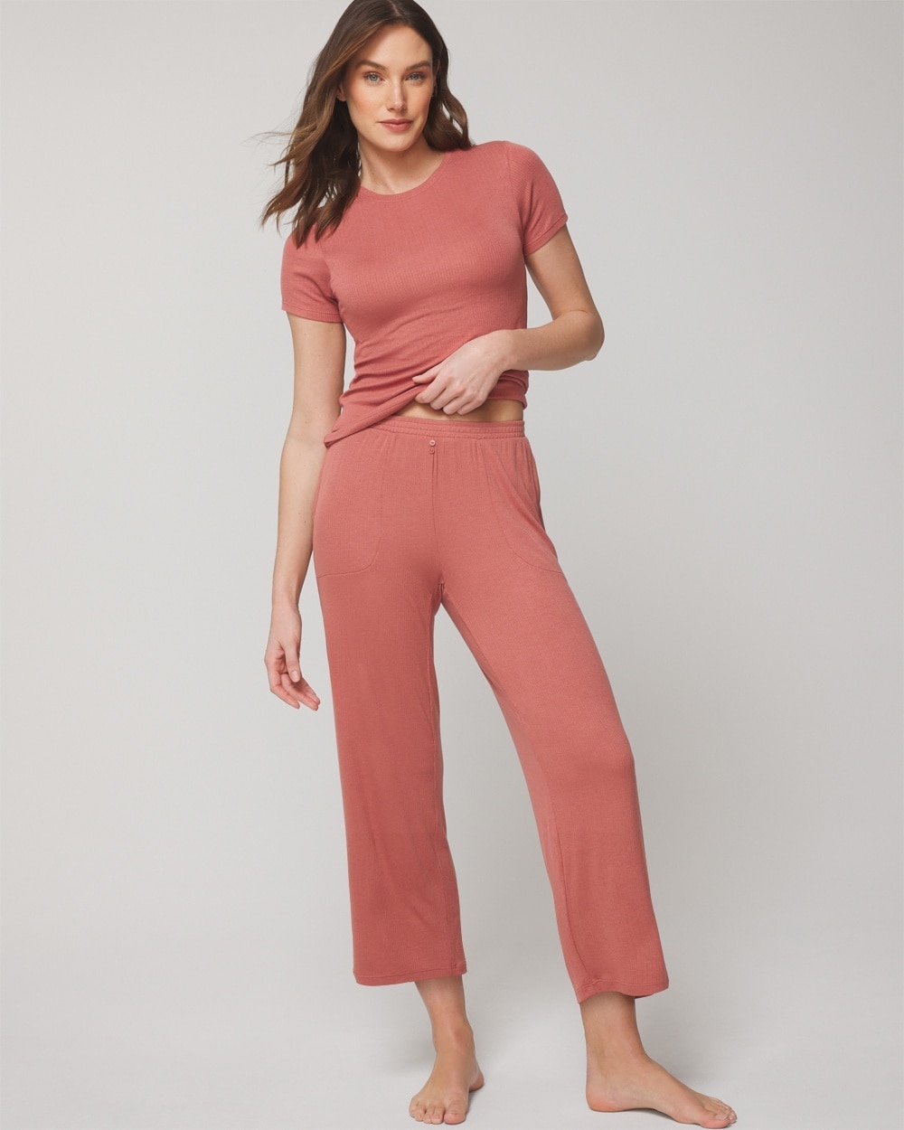 Soma Women's Lightweight Ribbed Knit Cropped Pajama Pants In Pink Size Medium |