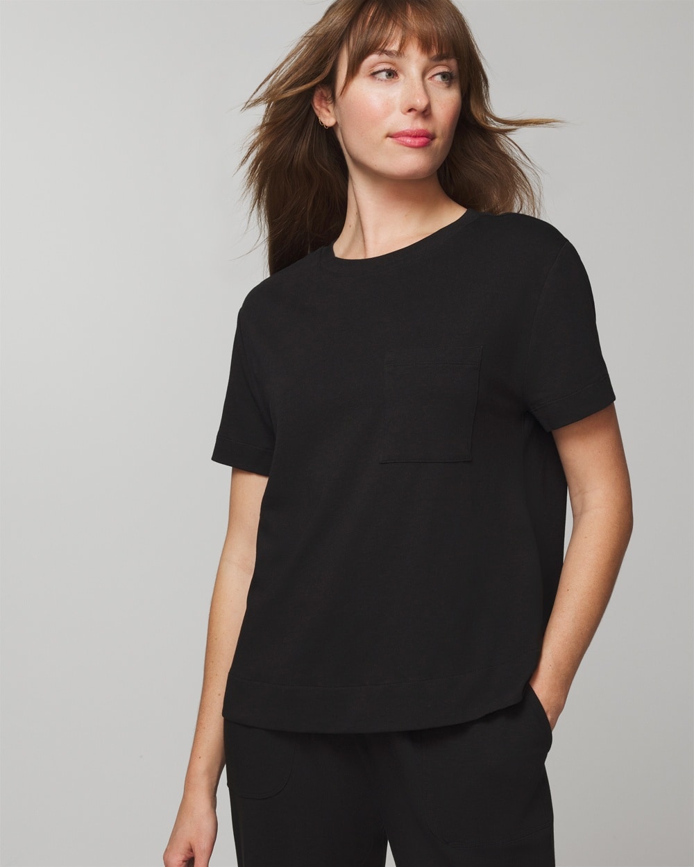 Shop Soma Women's Most Loved Cotton Short Sleeve Pocket T-shirt In Black Size Medium |