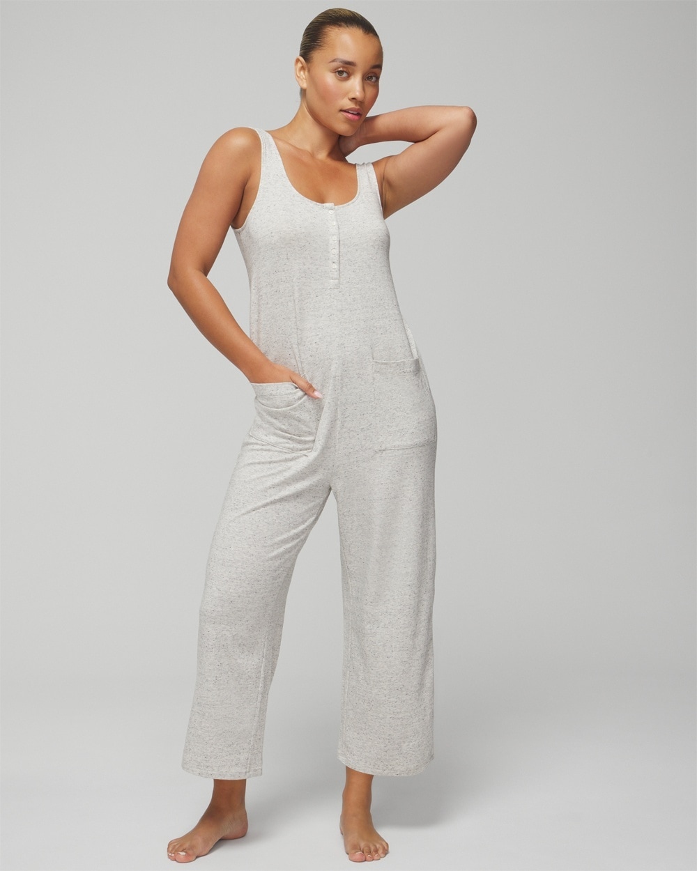 Soma Women's Most-loved Cotton Jumpsuit In Heather Agate Size Medium |  In White