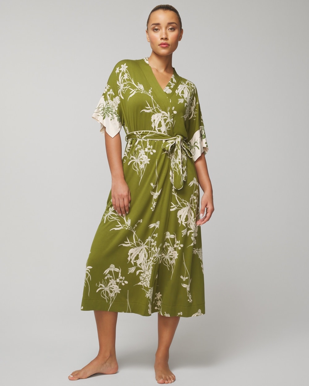 Soma Women's Cool Nights Midi Robe In Matcha Green Size Small/medium |  In Shadow Fleur G Matcha