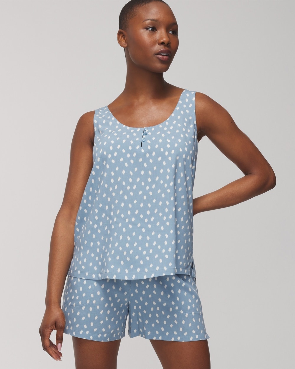 Soma Women's Tank Top + Pajama Shorts Sleep Set In Madras Dot Mini Daydream Size Large |
