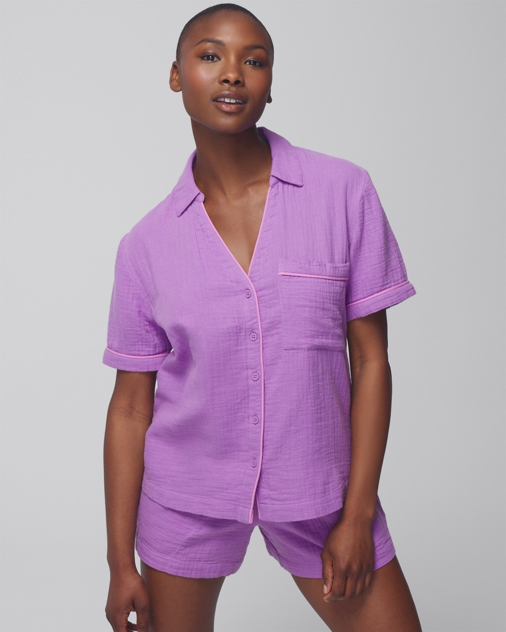Soma Women's Cotton Gauze Short Sleeve Pajama Top In Amethyst Orchid Size Xs |