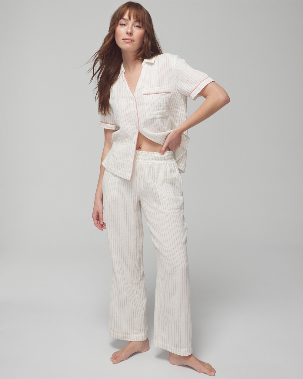 Soma Women's Cotton Gauze Pajama Pants In Dbl Cloth Bw Stripe Size Medium |