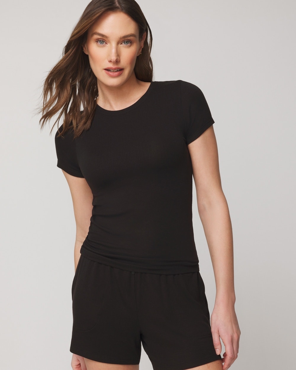 Soma Women's Lightweight Ribbed Knit Short Sleeve T-shirt In Black Size Medium |