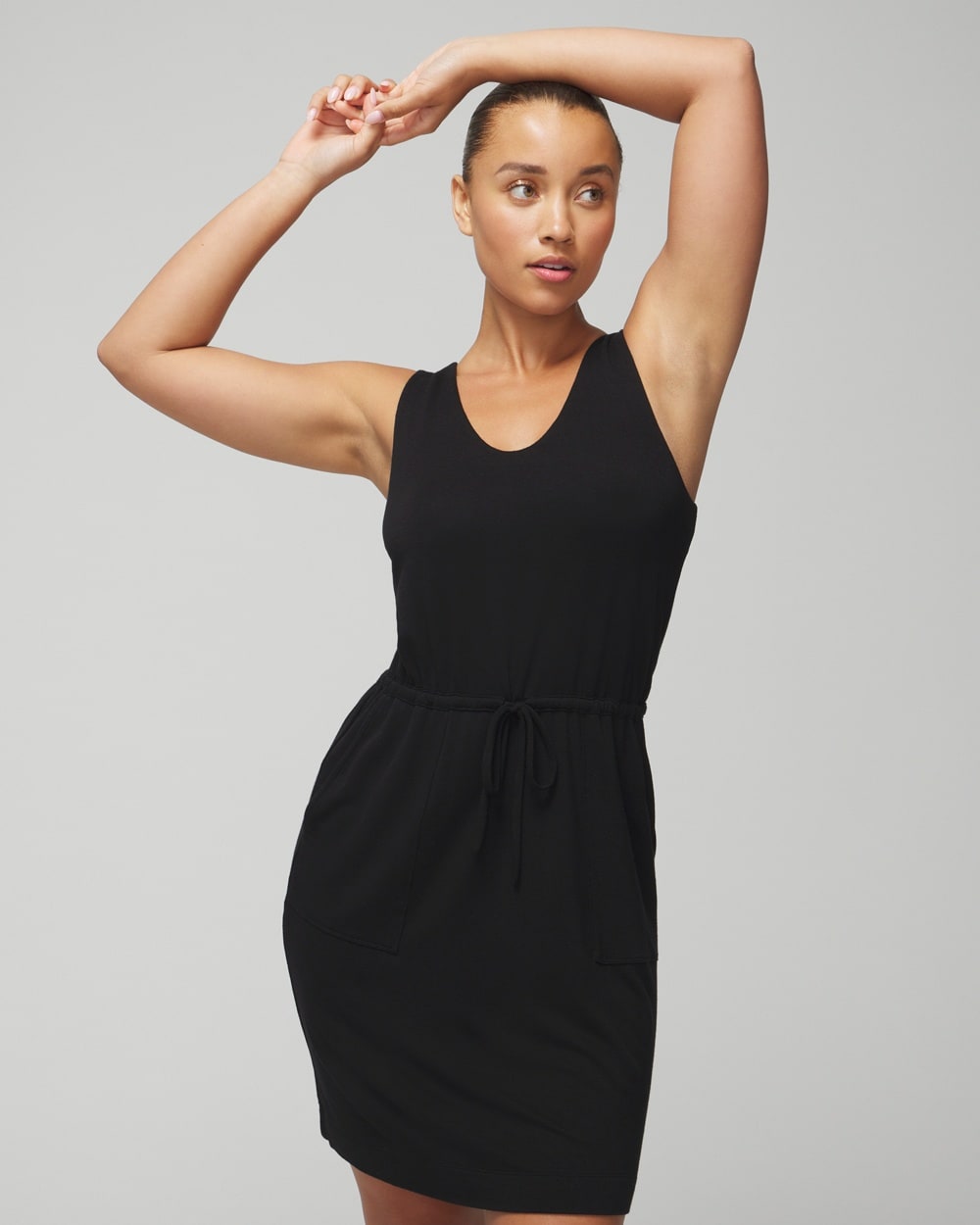 Soma Women's French Terry V-neck Sneaker Dress In Black Size Medium |