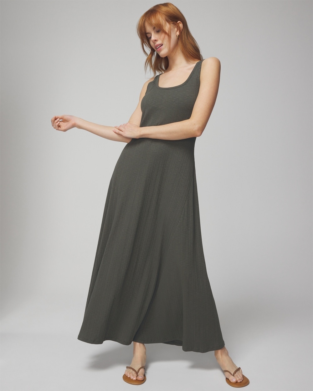 Shop Soma Women's Ribbed Tank Top Maxi Sundress With Built-in Bra In Dark Gray Olive Size Xs |