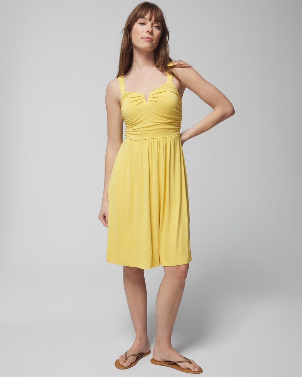 Shop Soma Women's Soft Jersey V-wire Short Sundress With Built-in Bra In Yellow Size Medium |  In Limelight