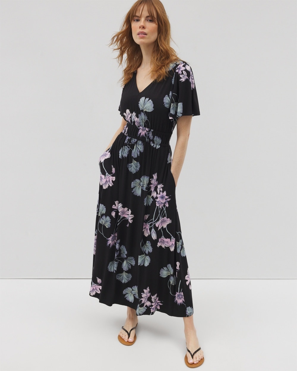 Shop Soma Women's Soft Jersey Oasis Midi Dress In Black Size Large | In Floral Haven Black