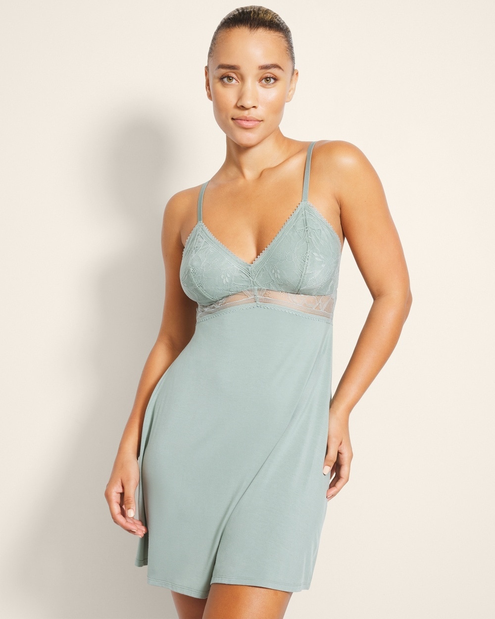 Soma Women s Cool Nights Soft Support Lace Chemise In Green Size Large In Chinois Green ModeSens