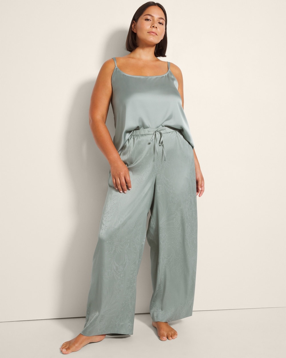 Satin Jacquard Wide-Leg Pants - Soma