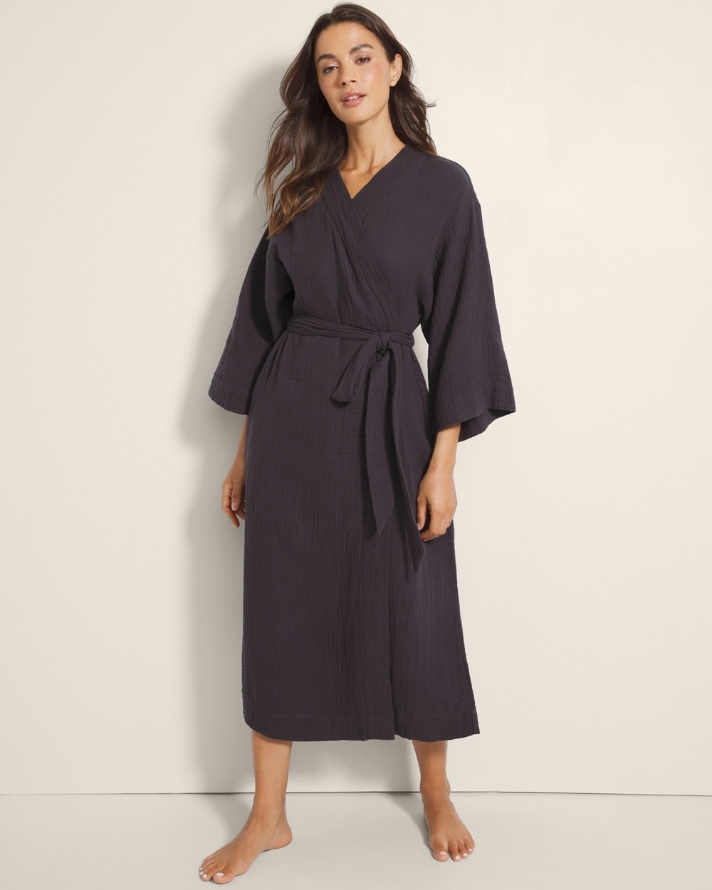 Textured Cotton Long Robe