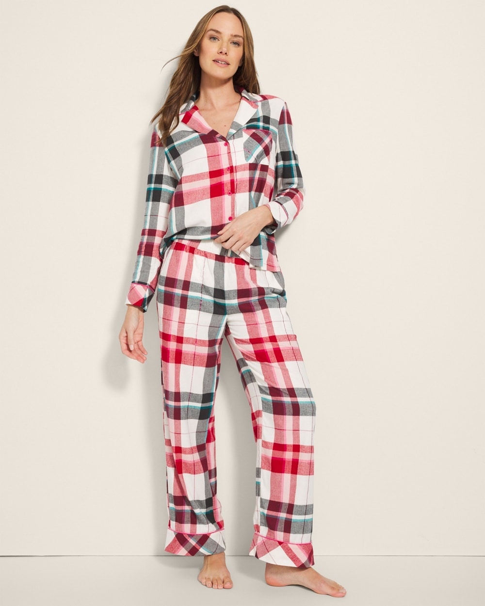 Shop Soma Women's Flannel Super Soft Pajama Pants In Ivory Size Xl |  Pajama Sets In Fireside Plaid Champagne