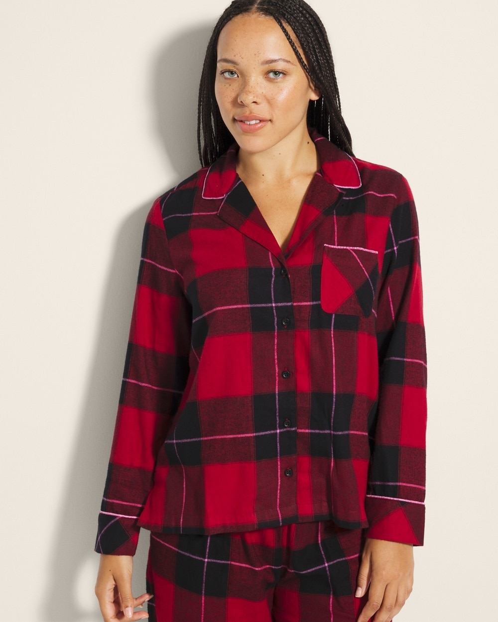 SOMA WOMEN'S FLANNEL SUPER SOFT LONG SLEEVE PAJAMA TOP IN RED SIZE XL | SOMA PAJAMA SETS