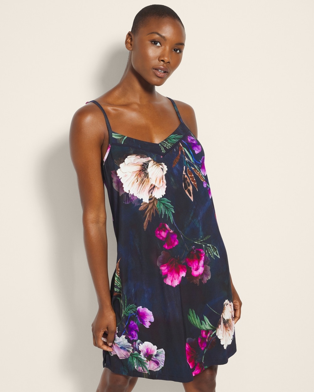 SOMA WOMEN'S COOL NIGHTS CHEMISE IN NAVY BLUE SIZE XS | SOMA
