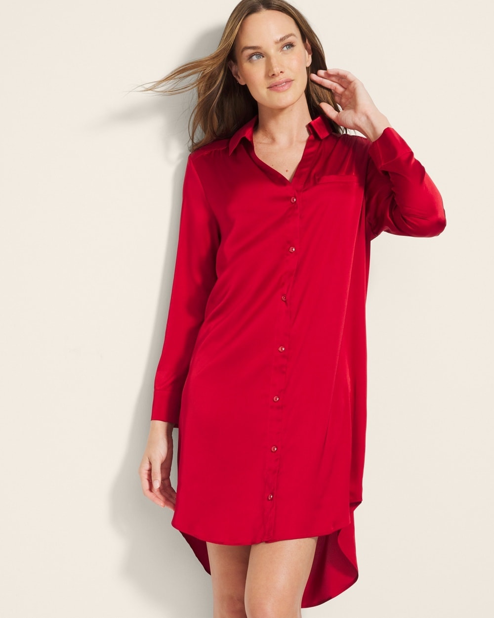 Soma Women's Satin Button Front Nightgown In Red Size Medium | In Paint The Town Red