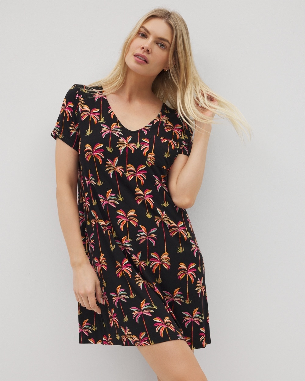 Shop Soma Women's Cool Nights Short Sleeve Nightgown In Black Size Large | In Shake Your Palm Palms Blk