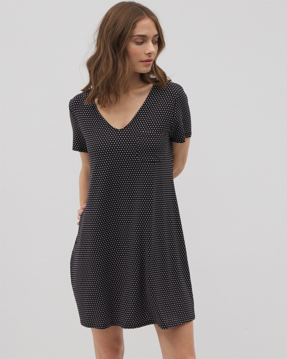 Soma Women's Cool Nights Short Sleeve Nightgown In Black Size Xs |  In Thoughtful Dot Black